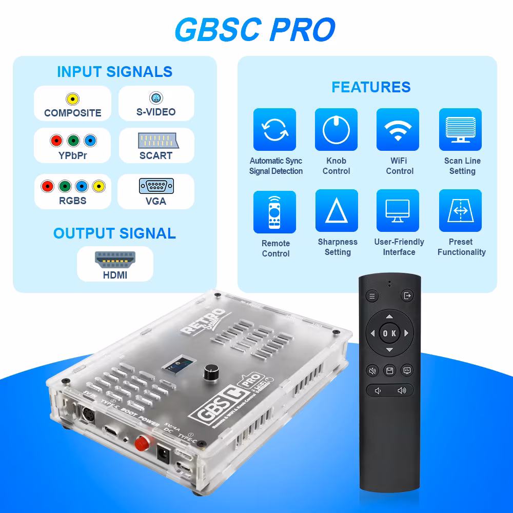 Bitfunx GBSC Pro Video Converter mit Anschlüssen für RGBS, YPbPr, VGA, AV und S-Video